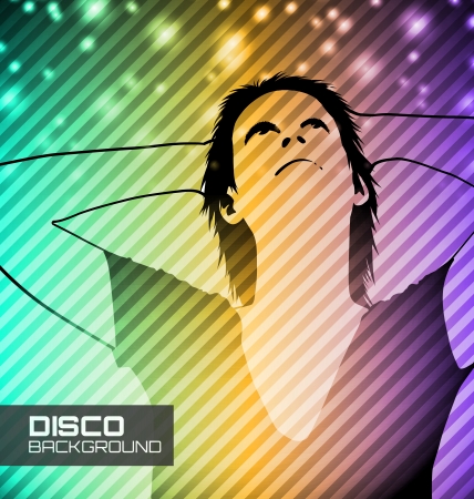 Colorful Disco party poster with girl looking upのイラスト素材
