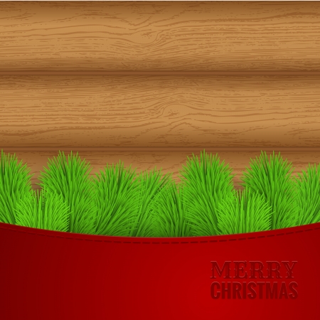 Christmas wood background with fir needlesのイラスト素材