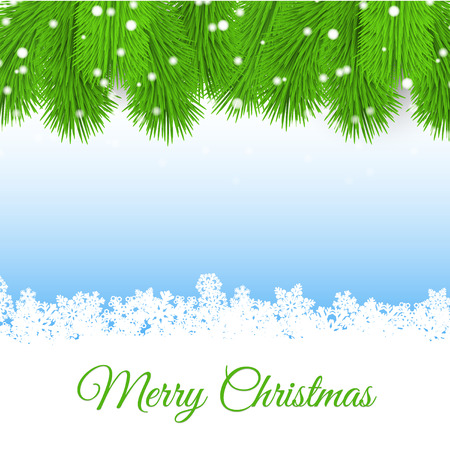 Snowflakes background with fir aboveのイラスト素材