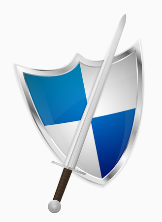 Isolated medieval sword and shield on light gray backgroundのイラスト素材