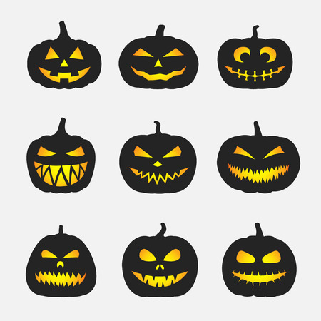 Halloween pumpkins with different faces and shapes setのイラスト素材