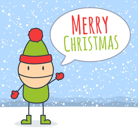 Merry Christmas card cartoon kidのイラスト素材