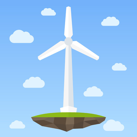 Wind energy turbine on small island in the skyのイラスト素材