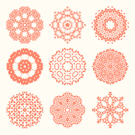 Red Floral circle elements setのイラスト素材