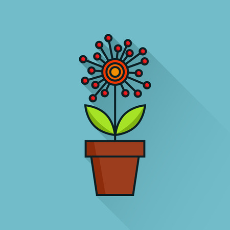 Flower in flowerpot, long shadowのイラスト素材