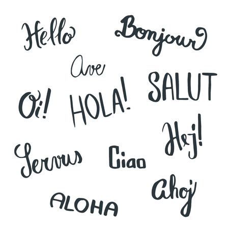 Handwritten greetings in different languagesのイラスト素材