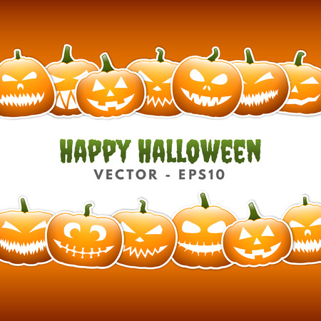 Halloween pumpkin lanterns with faces, place for your textのイラスト素材