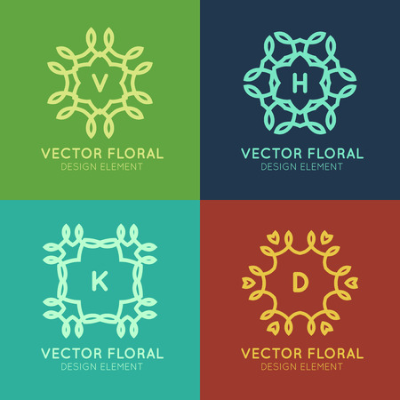 Line frames design elements, Monogram logo templateのイラスト素材
