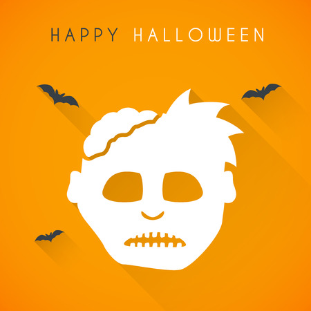 Simple Happy halloween card with zombie and batsのイラスト素材