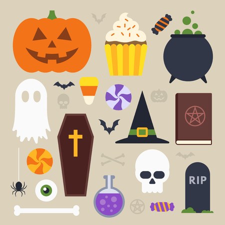 Halloween icons set, simple flat designのイラスト素材