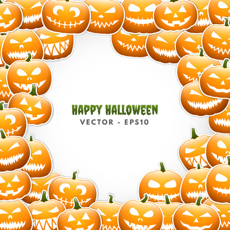 Halloween pumpkin lanterns with faces, place for your textのイラスト素材