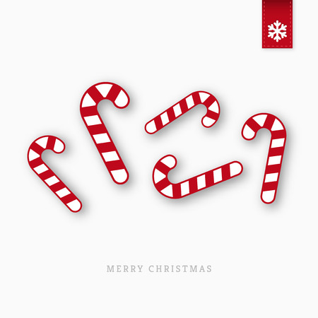 Red paper christmas candy canes with shadowのイラスト素材