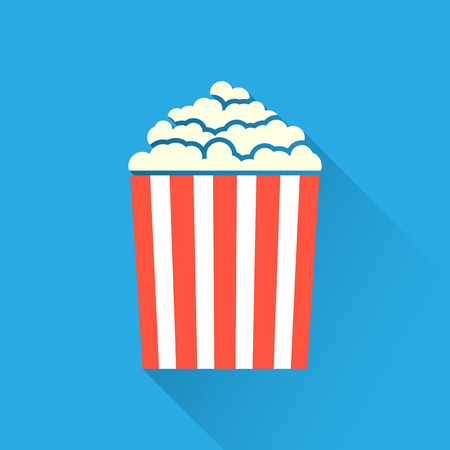 Flat popcorn icon on blue background with long shadowのイラスト素材