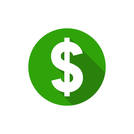 Dollar symbol, flat design style circle with long shadow, green colorのイラスト素材
