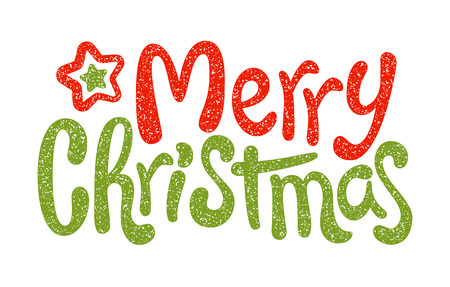 Merry Christmas lettering calligraphy, stamp imprint, vector illustrationのイラスト素材