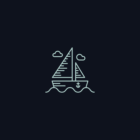 Line Symbol, Boat on sea, Sail concept, vector design elementのイラスト素材