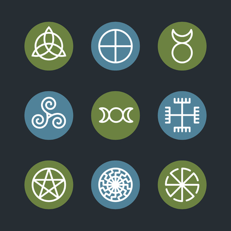 Pagan ancient symbols, mystery sacred icons, illustration vectorのイラスト素材