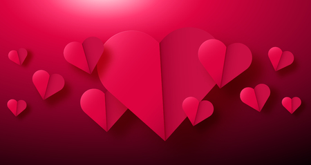 Valentines day background with paper origami hearts divided into half. Vector illustration. Ideal for flyer, invitations, banners, greeting cards.のイラスト素材