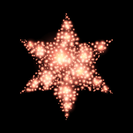 Six-pointed star, abstract lights, christmas decoration element, on black backgroundのイラスト素材