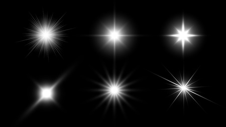 Glowing stars, light effects graphic elements, sparkles vector illustrationのイラスト素材
