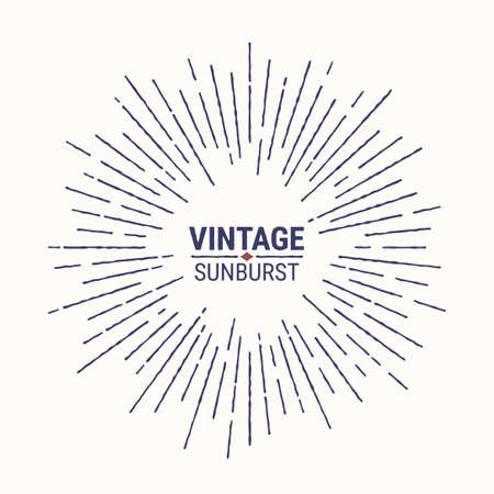 Retro drawn sun burst, Vintage radiant sun rays shape for logo, labels or emblems and typography decorationのイラスト素材