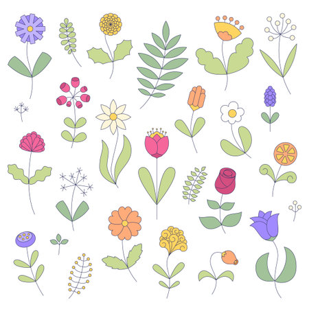 Flower line art set. Minimalist contour drawing. Floral symbolsのイラスト素材