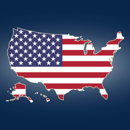 Silhouette and colored USA map with flagのイラスト素材