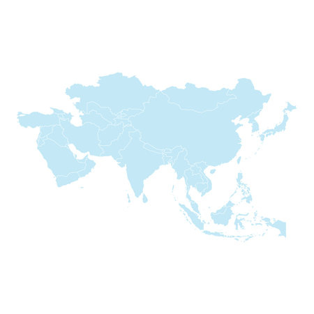 asia color map background with states. map isolated on white background with flag. Vector illustration aqua blue pastelのイラスト素材