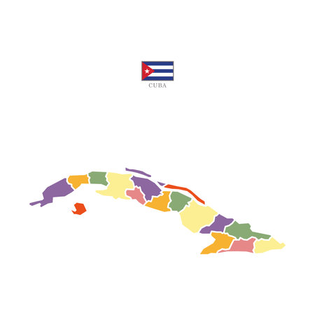 Cuba contour vector map with state, black-white, flag in color. Background map eps 10のイラスト素材