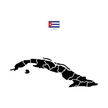 Cuba contour vector map with state, black-white, flag in color. Background map eps 10のイラスト素材
