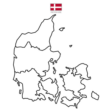 Denmark contour vector map with state, flag in color. Background map eps 10のイラスト素材