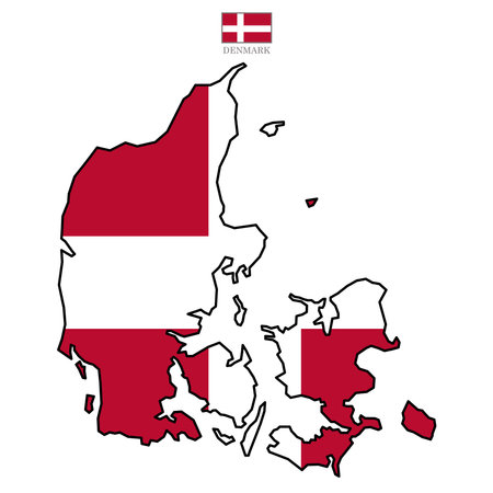 Denmark contour vector map with flag and state in color. Background map eps 10のイラスト素材