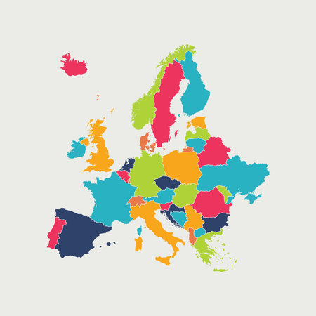Europe colors map isolated on white background. High detailed. Vector illustrationのイラスト素材
