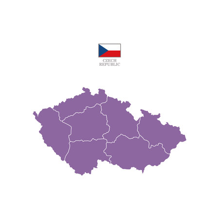 Colored (purple) silhouette map of Czech Republic with the outline of regions. Vector illustration with a flag.のイラスト素材