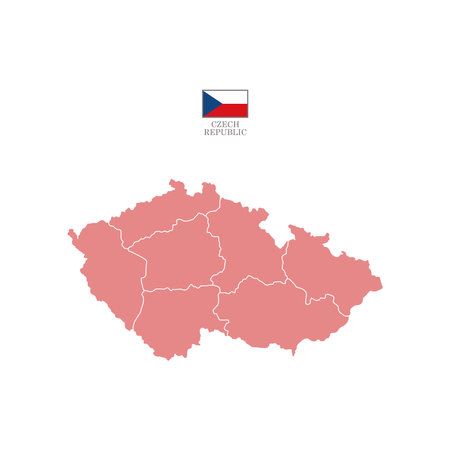 Colored (ed) silhouette map of Czech Republic with the outline of regions. Vector illustration with a flag.のイラスト素材