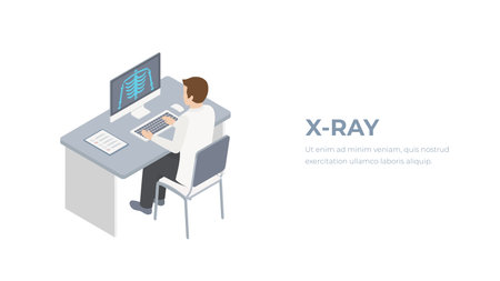 Isometric x-ray doctor isolated on white background.のイラスト素材