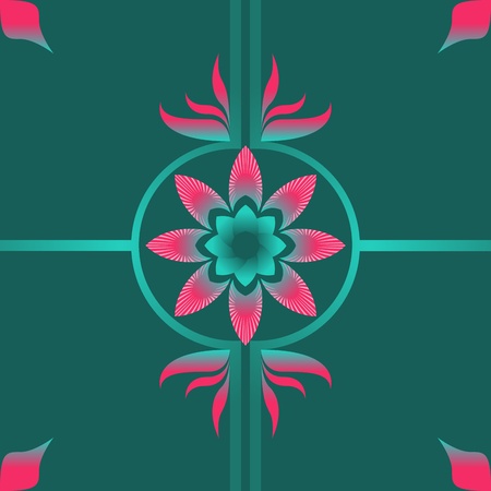 pink green flower fabric patternsのイラスト素材