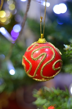 close up red christmas ballの写真素材