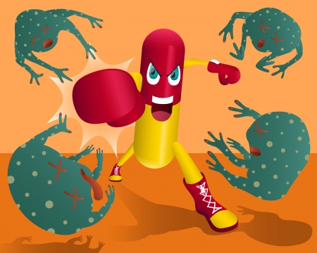 yellow red capsule pill punching four virusのイラスト素材