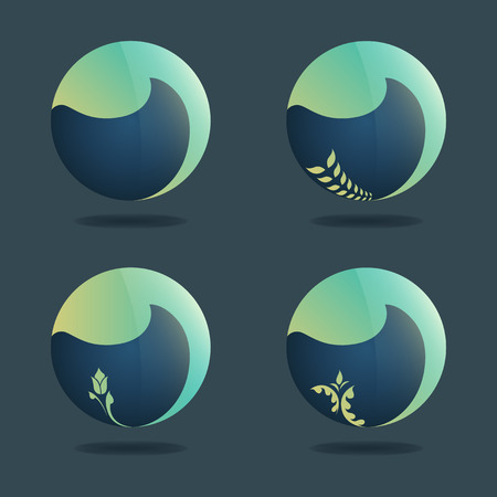 set of leaf icon in the circleのイラスト素材