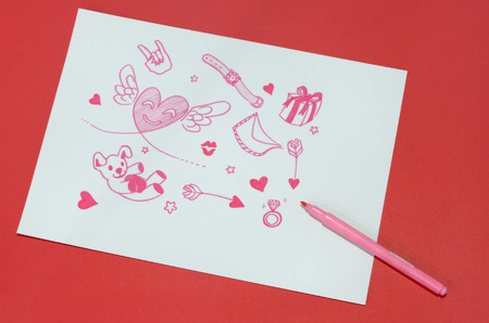 red paper underlay white paper loveの写真素材