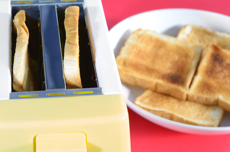 close up bread in toaster