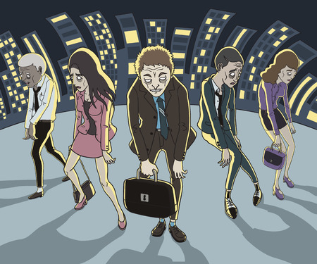 a worker senseless walking back homeのイラスト素材