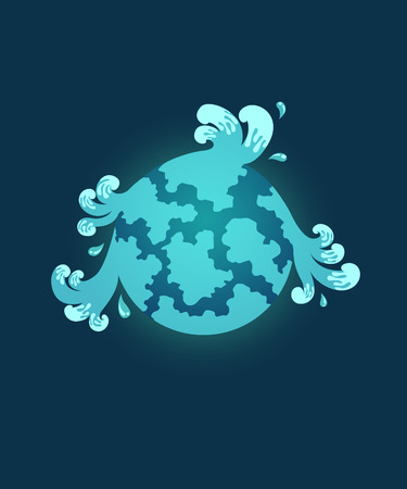 illustration of global flood, wave styleのイラスト素材