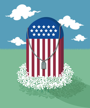 american flag grave hook with military dog tagのイラスト素材