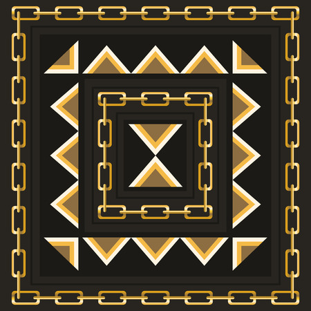 square ornamental pattern with golden chain and triangle . can use this pattern in design of bandana, neckerchief, scarf, shawl, and carpetのイラスト素材