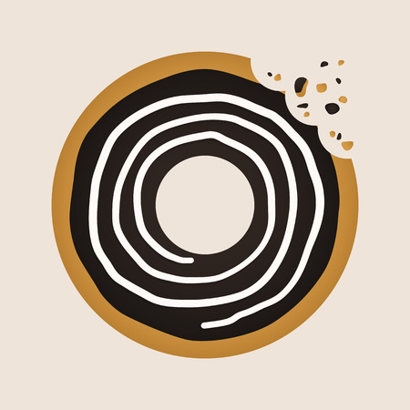 chocolate ring doughnut that has been bittenのイラスト素材