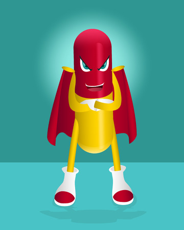 capsuleman standing and cross one's arm on green backgroundのイラスト素材