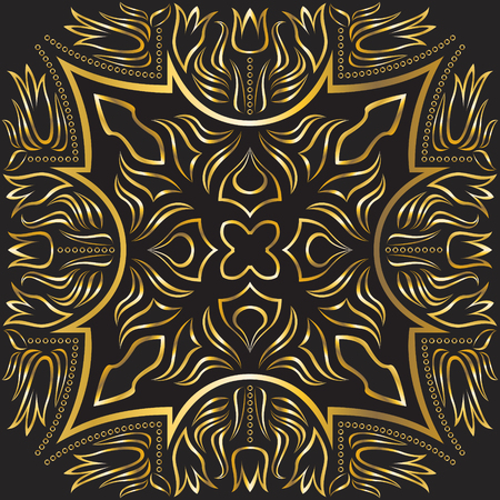 square ornamental black and golden style patternのイラスト素材