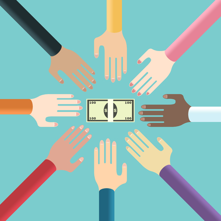 people's hands catching dollars moneyのイラスト素材